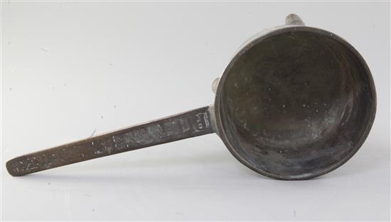 A Charles II skillet, late 17th century, by John Feathers, total length 14.25in. height 6in.